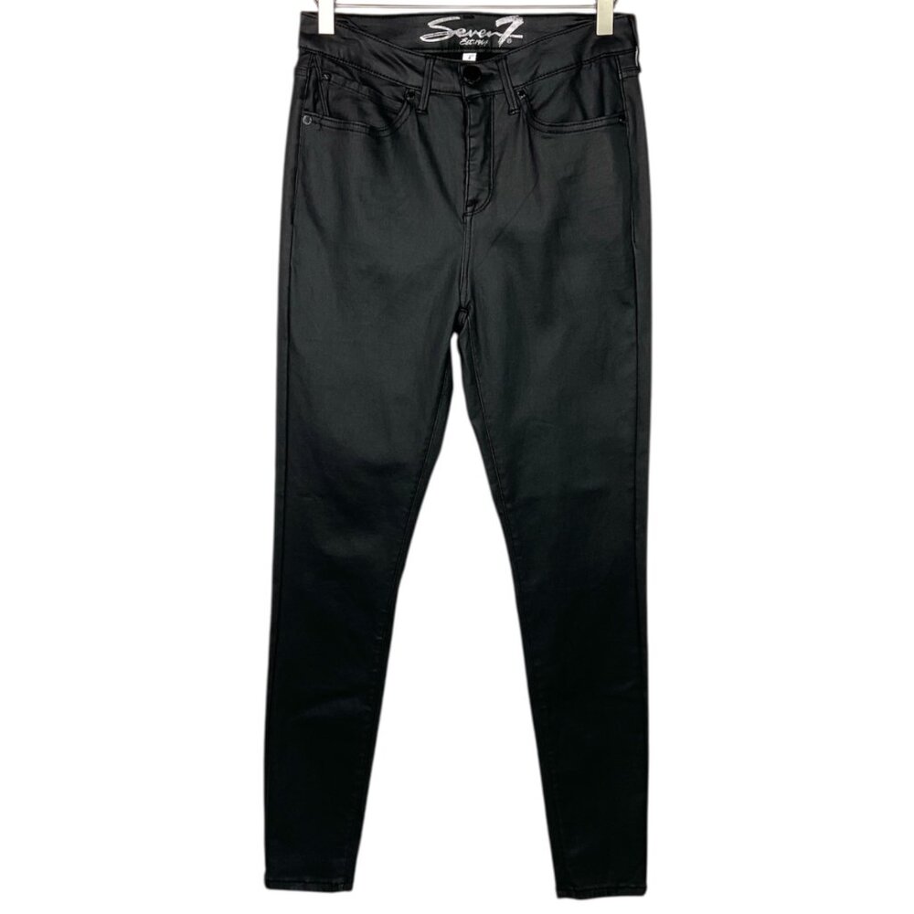 Seven7 Black Coated Ultra High Rise Skinny Jeans 4